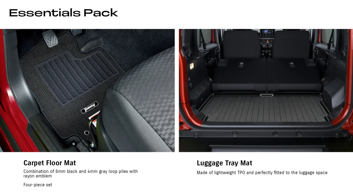 Jimny (XL AT) Essentials Pack (Carpet Floor Mat Set & Luggage Tray)
