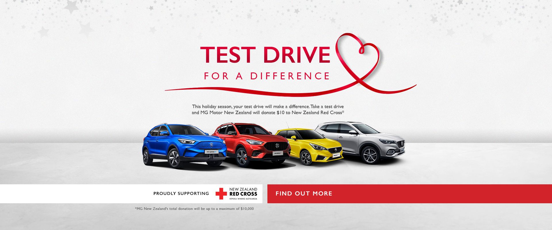 This holiday season, your test drive will make a difference. Take a test drive and MG Motor New Zealand will donate 10 dollars to New Zealand Red Cross. 