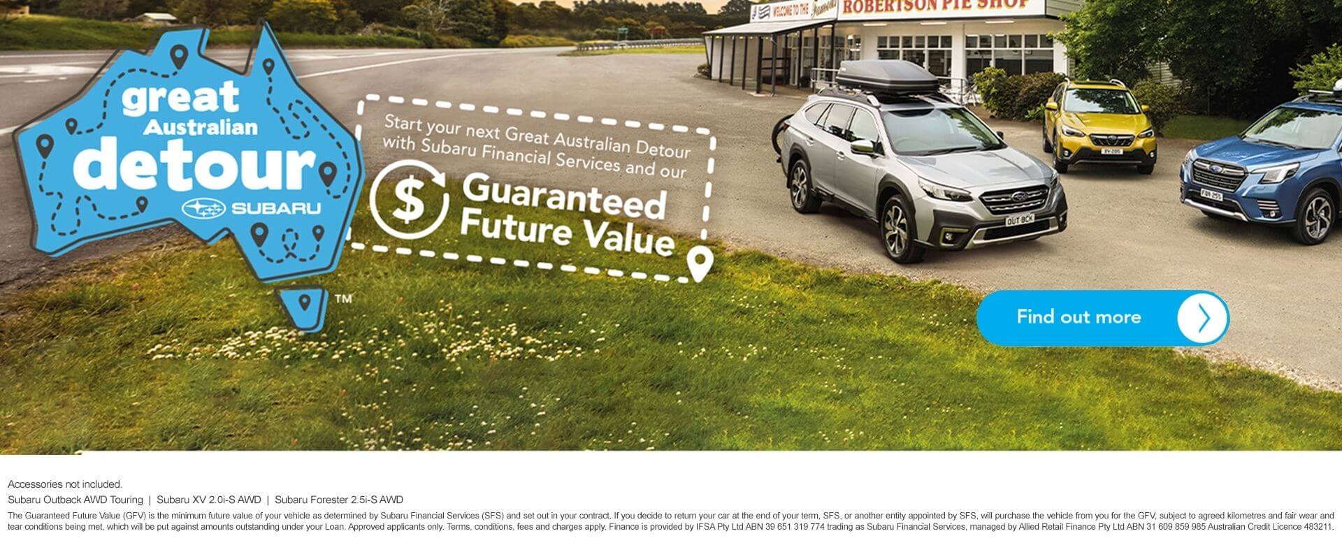 Start your next Great Australian Detour with Subaru Financial Services