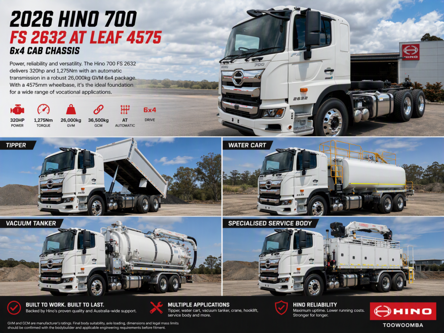 2026 Hino 700 FS 2632 AT LEAF 4575 FS Cab Chassis Image 1