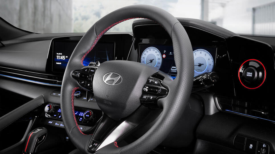 N Line steering wheel with paddle shifters. Image