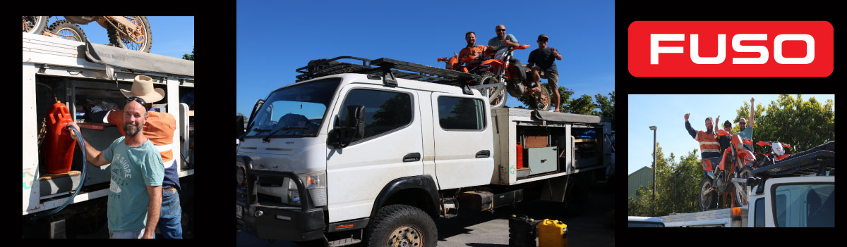 JAMIE AND THE BOYS USE FUSO TOY HAULER TO TAKE THEIR DIRT BIKES TO FINKE