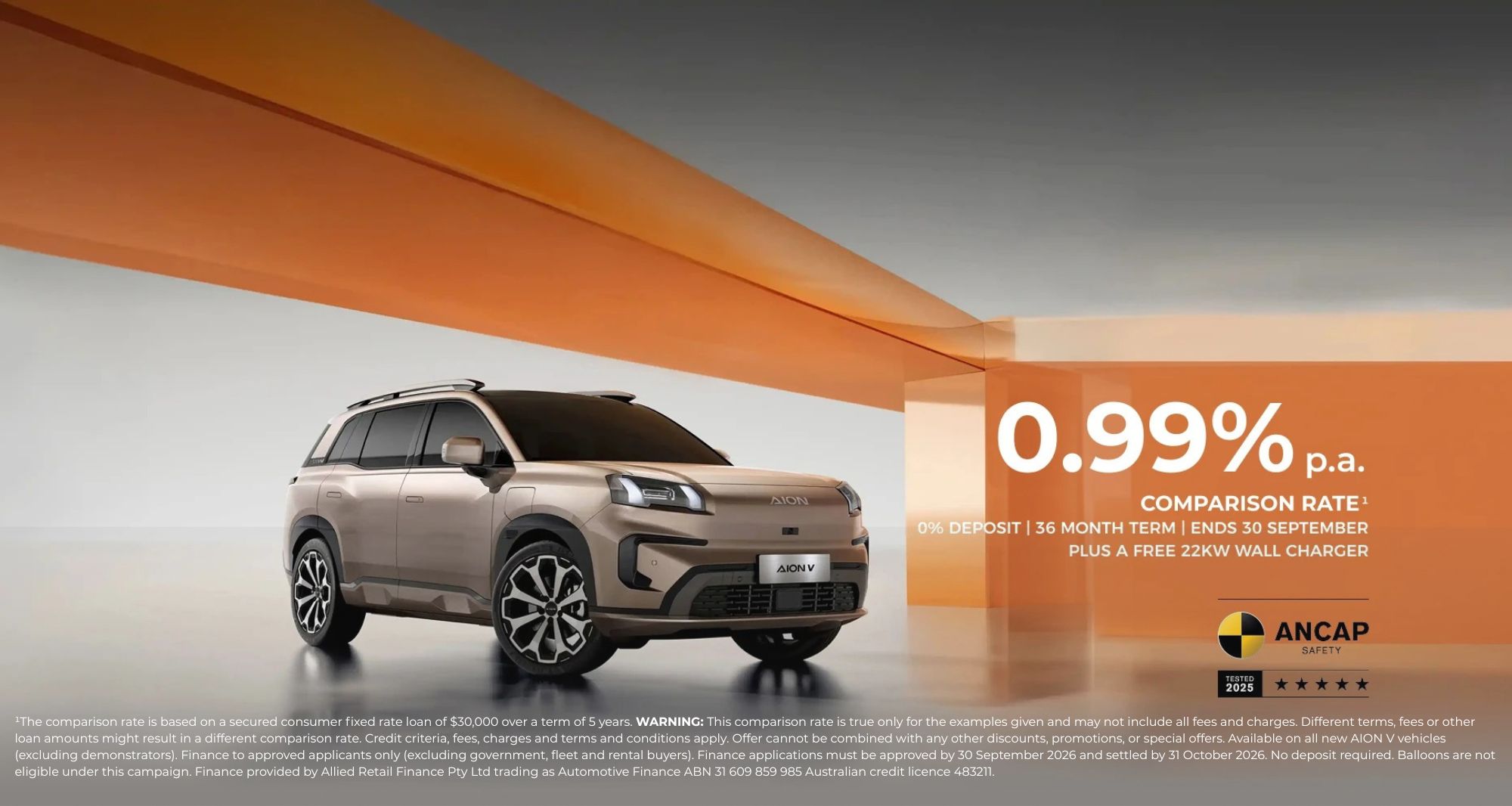 0.99 Comparison Rate. Ends 30 September.