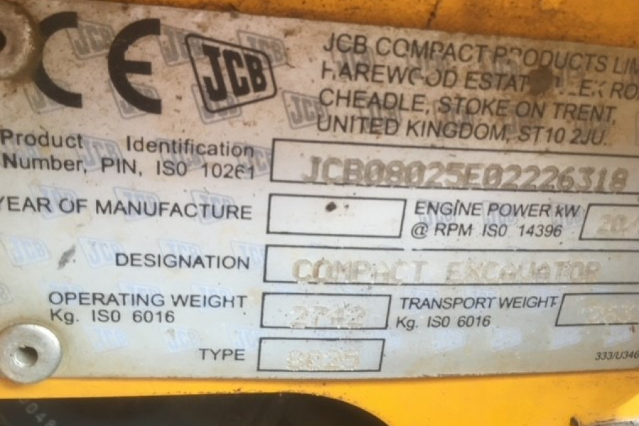 2017 JCB 8025 ZTS Mini Excavator 8025  Other Image 16