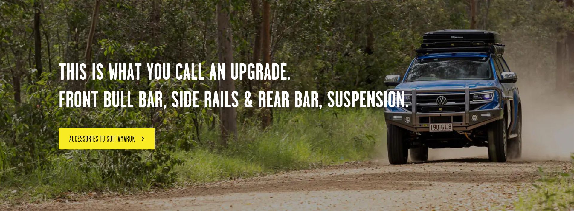 This is what you call an upgrade. Front Bull Bar, Side Rails and Rear Bar, Suspension.