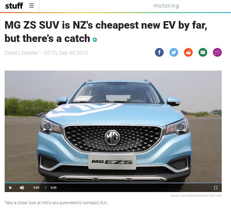 Stuff: MG ZS SUV is NZ's cheapest EV