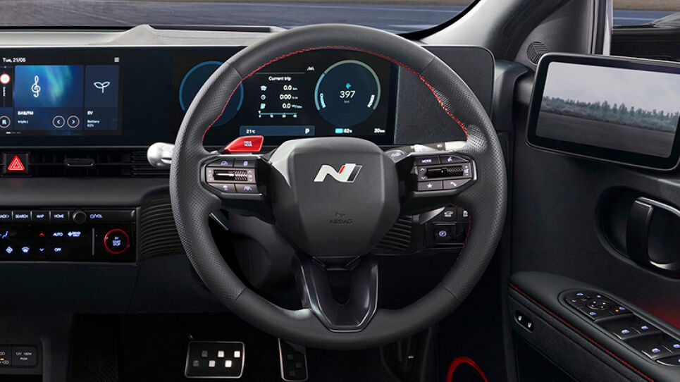 N Line steering wheel with red stitching 