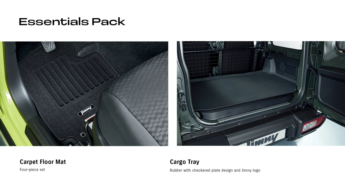 Jimny (3 Door MT) Essentials Pack (Carpet Floor Mat Set & Cargo Tray)